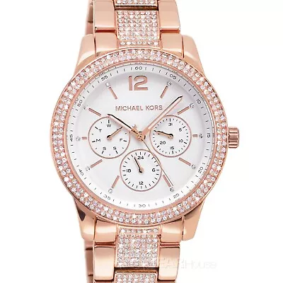 Michael Kors Tibby Womens Pave Glitz Watch White Dial Crystals Rose Gold Band • $147.06