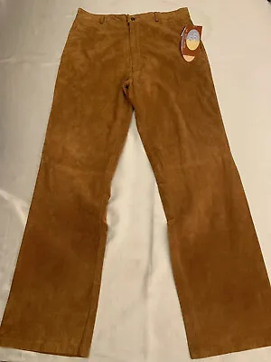 Mens Suede Leather Pants LOBI LOBI Size 34-36x35 Tan Caramel Vintage New NWT • $115