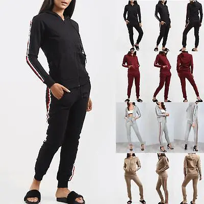 Ladies Women Tracksuit Hooded Hoody Side Stripe Loungewear Top Pants Sport Suits • $18.66