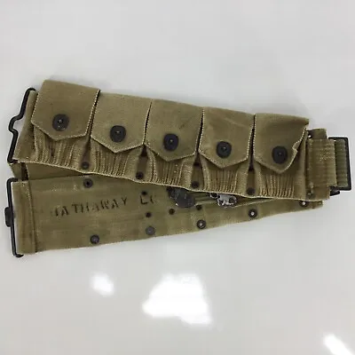 Named WWII WWI US Army Military 10 Pocket Khaki Canvas Ammunition Belt Mills • $189.95