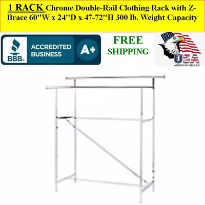 1 RACK Chrome Double-Rail Clothing Rack With Z-Brace Holds 300 LBS • $149.95