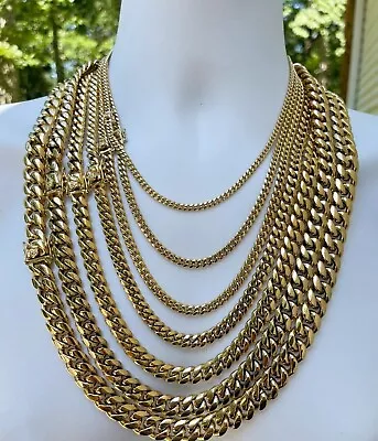 Men's Miami Cuban Link Bracelet Chain 14K Gold Plated Stainless Steel Necklace • $20.45