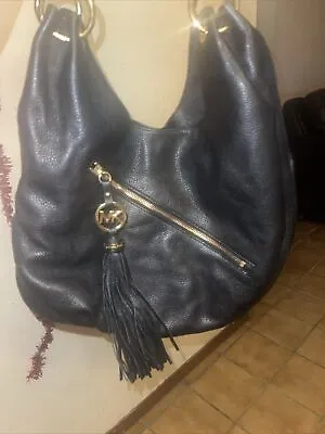 Michael Kors Black Pebbled Large Shoulder Handbag With Tassel • $18