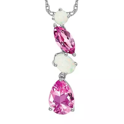 14K White Gold Created Pink Sapphire Opal Floating Open Chain Slide Gemstone ... • $222