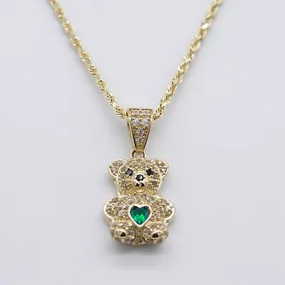 1  Colorful Teddy Bear Heart Pendant Necklace 14K Yellow Gold All Sizes • $208.99