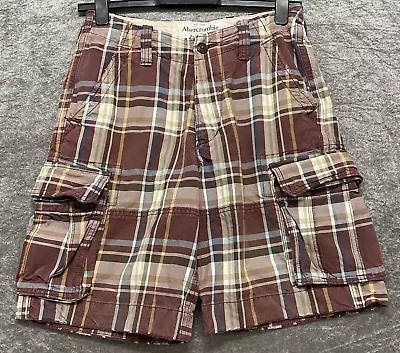 Abercrombie & Fitch Mens Cargo Shorts W30 Heavy Duty Distressed Brown Check • £19.95