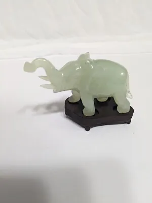 Vintage Green Jade Trunk Up Tusks Elephant Figurine 4 Inches Wide • $28