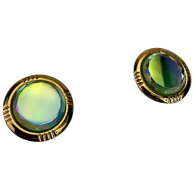 $7.90 • Buy VTG Holographic Prism Round Gold Tone Cufflinks Glass Bling 60s 70s Costume