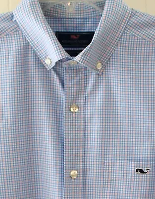 Vineyard Vines Tucker Shirt S Blue Pink Plaid Classic Fit Cotton Long Sleeves • $21.95