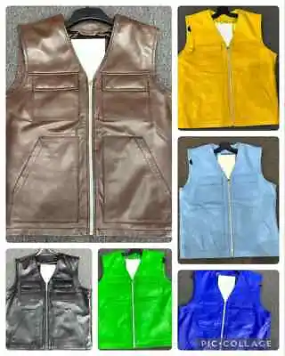 Men's Real Leather Brooklyn Vest [slim-cut] / Leather Vest / Motorbike Vest / • $60