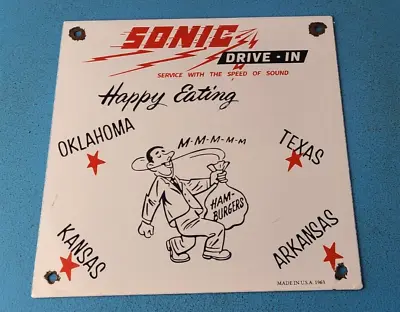 Vintage Sonic Drive-In Sign - Porcelain Restaurant Fast Food Diner Gas Pump Sign • $99.07