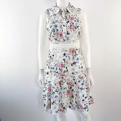 Shoshanna White Floral SALOME Eyelet Sleeveless Mini Shirt Dress Size 2 Spring • $63.98