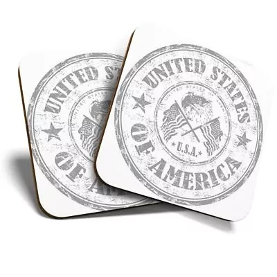 2 X Coasters (BW) - United States Of America Travel Stamp  #40184 • £5.99