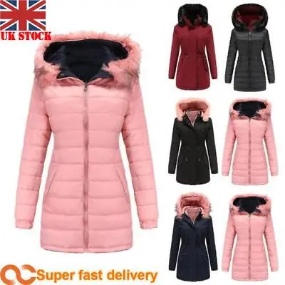 £11.99 • Buy Womens Fur Trim Hooded Coat Ladies Winter Warm Quilted Padded Parka Jacket UK