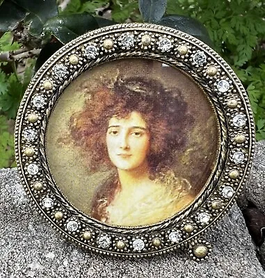 Vintage Rhinestone Round Picture Frame With Easel Back 2.5  Diameter • $24.99