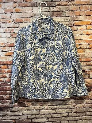 Croft & Barrow Linen Jacket Blue Floral Print Mandarin Collar Women's Size XL • $18.55