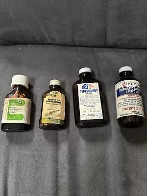 Lot Of 4 Vintage  Amber Glass Bottles Peppermint Wintergreen Ammonia • $14.99