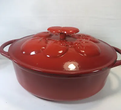 $45 • Buy Technique Red Enameled Cast Iron Oval Dutch Oven With Tomato Relief. *READ*