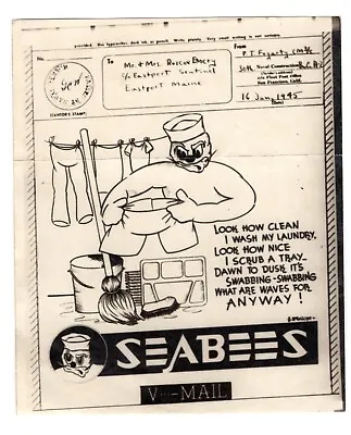 1945 WWII Illustrated V-Mail - 30th Naval Const. Batt. Seabees • $17.50