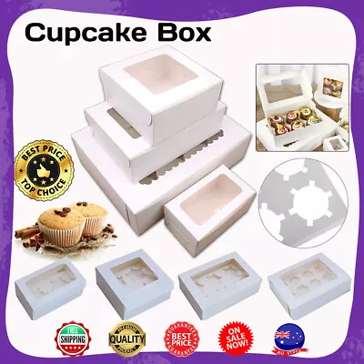 Cupcake Box 1/2/4/6/12/24 Holes Window Face Party Wedding Baby Xmas Gift Boxes • $7.99