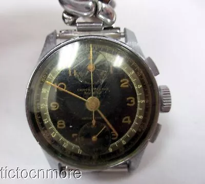 Vintage Wakmann Swiss Chronograph Black Triple Register Military Aviator Watch • $137.70