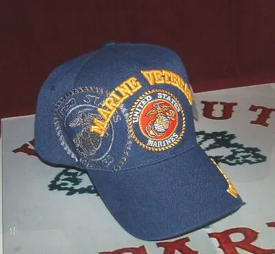 Marine Corps Veteran Shadow Embroidery USMC Approved Blue Adjustable Ball Cap. • $16