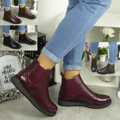 £18.81 • Buy Womens Ankle Chelsea Brogue Boots Ladies Casual Slip On Comfy Smart Flat Shoes