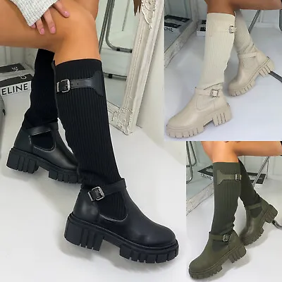 £28.99 • Buy New Womens Rider Style Stretch Knee High Boots Shoes Sizes 3-8