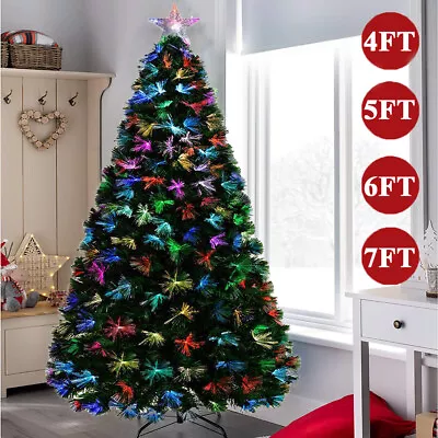 Pre-lit Christmas Tree Xmas Hinged Tree Multi Colour Fibre Optic Home Decoration • $111.99