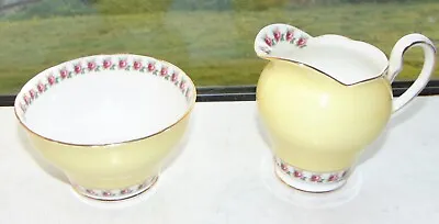 Salisbury English Bone China C1950s Yellow With Rosebuds Milk Jug And Sugar Bowl • £8