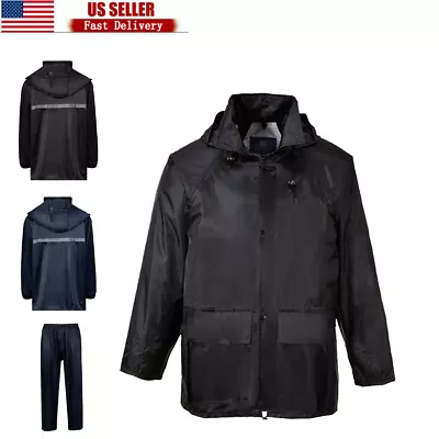 Mens Rain Suit Jacket Pant Waterproof Lightweight Motorcycle Reflective Coat  US • $18.72