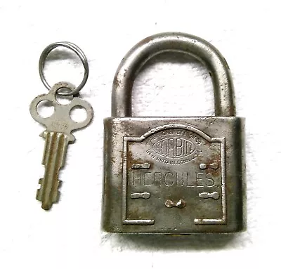 $15 • Buy Vintage Corbin Cabinet Lock Co HERCULES Pressed Steel Padlock (USA) W/Key