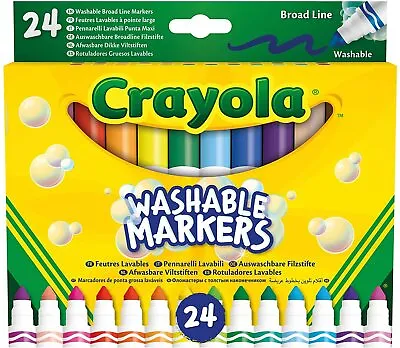 24 CRAYOLA WASHABLE MARKERS Felt Tips Colouring Pens Art School Fine Brush Paint • £5.49