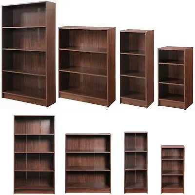 Bookcase Shelving Unit Dark Wooden Bookshelf Walnut Display Adjustable Shelves • £39.99