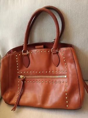 Cole Haan Brown Leather Satchel With Gold Studs • $32