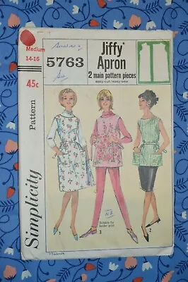 Simplicity Sewing Pattern 5763 Womens Apron Medium 14-16 Vintage 60s Uncut FF • $25