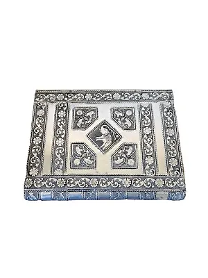 £25 • Buy Indian Silver Embossed Jewellery Box With Royal Blue Interior Velvet