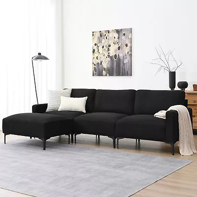 Sectional Modern Sofa L Shaped 4-Seat Couch With Convertible Ottoman • $821.52