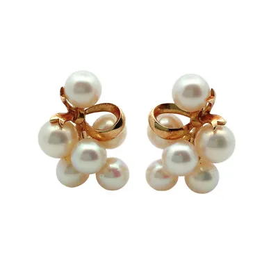 1970's Mikimoto 14K Yellow Gold Cultured Pearl Cluster Earrings • $259