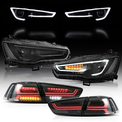 Black Smoke VLAND LED Headlights&Taillights Assembly For 08-17 Mitsubishi Lancer • $493.99