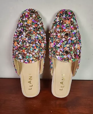LLANI Leather Loafers Flat Shoes Women's 41 Confetti Slides Hand Embellished  • $39.99