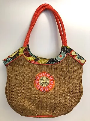 Vera Bradley Flower Shower Rattan Bucket Tote Straw Bag Beach Travel GUC Altered • $9.99