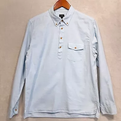 J.Crew Mens Long Sleeve Popover Collar Shirt Sz.M/Blue/Henley-Pocket • $22.29