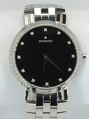 Movado Faceto 84 45 1892 S Quartz Diamond Black Dial 38mm Watch (AP1125552) • $1399.95