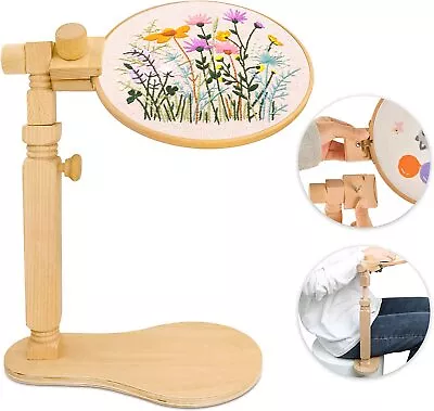 Adjustable Embroidery Lap Stand Cross Stitch Stand Rack With Hoop Set Needlework • $37.18