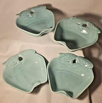 Vintage McCoy Set Of 4 Turquoise Dessert Apple Shape Dishes Whimsy Cottage • $38.20