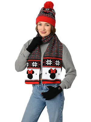 Adult Womens Minnie Mouse Knit Beanie Gloves & Scarf 3-Piece Gift Set • $39.99