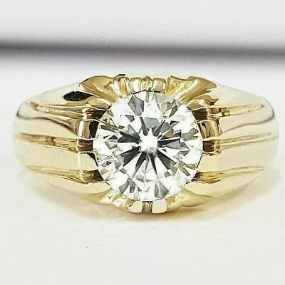 2.5CT Round VVS1 Moissanite Men's Wedding Engagement Ring 14K Yellow Gold Plated • $259