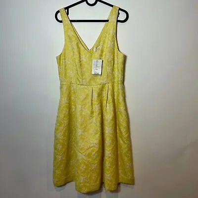 Anthro Moulinette Soeurs Fit & Flare Dress 10 Yellow Sleeveless Floral Vneck NEW • $31.50