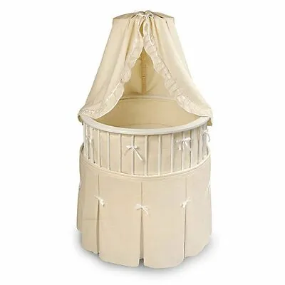 Baby Bed  Round Wooden Bassinet White With Ecru Waffle Bedding        913 • $59.95